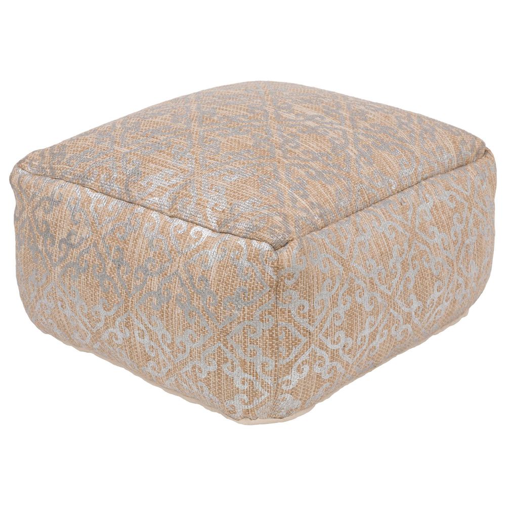 Surya Celine Pouf in Metallic Silver and Tan, , large