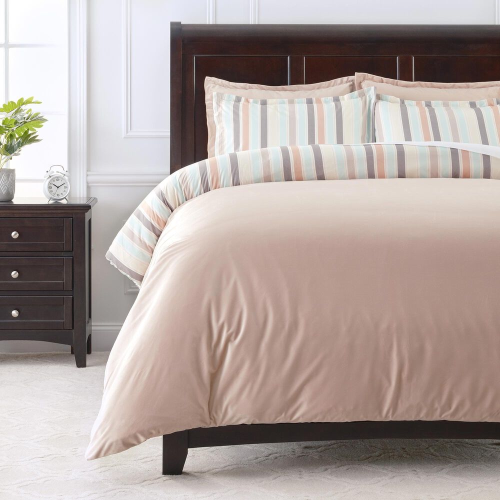 5-Piece Queen Duvet Set in Pastel Stripe Pink, , large