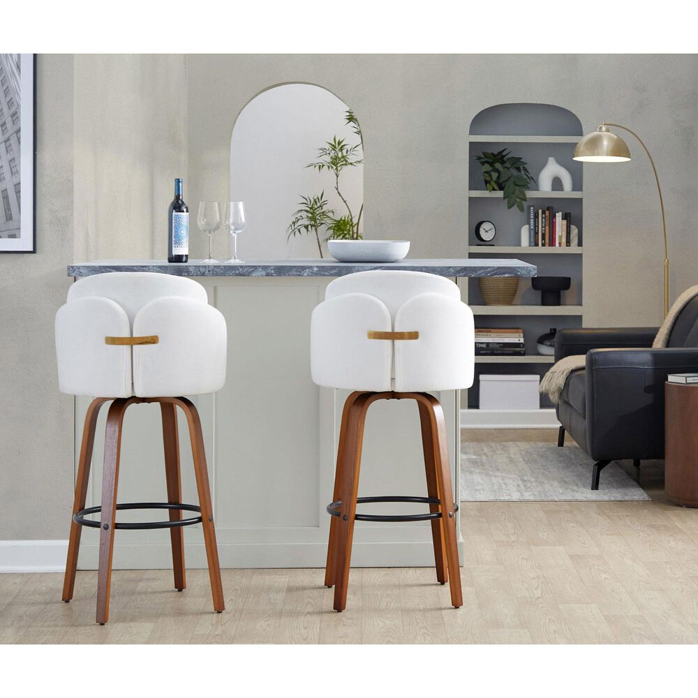 LumiSource Dahlia Swivel Bar Stool with Cream Upholstery in Walnut and Black (Set of 2), , large