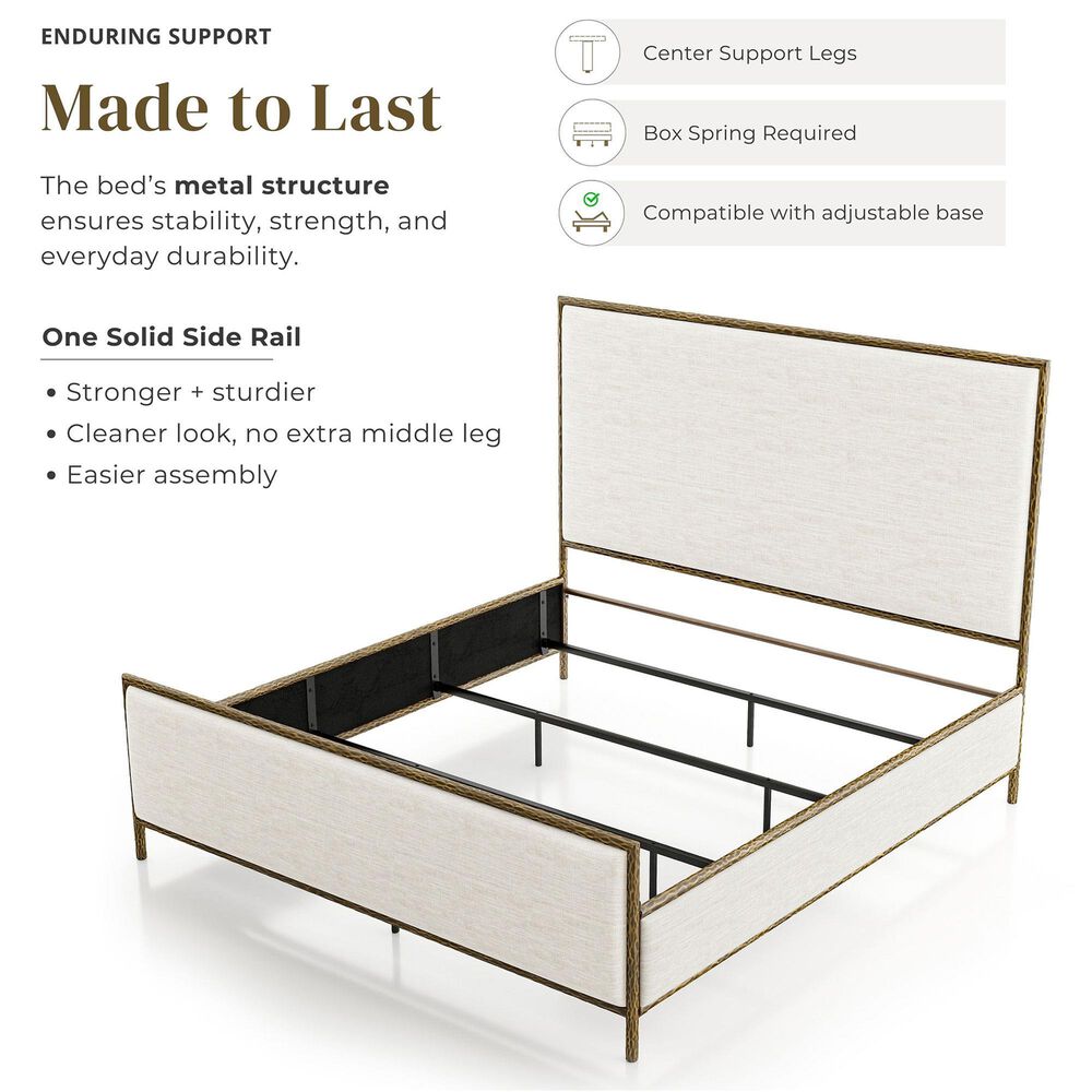 Furniture of America Lalia Queen Upholstered Panel Bed with Padded Headboard in Matte Gold, , large