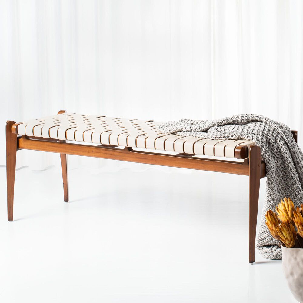 Safavieh Dilan Bench in White/Light Brown, , large