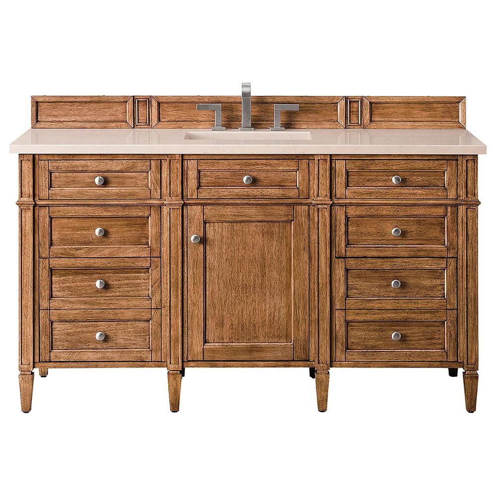 James Martin Vanities Brittany 60" Single Bathroom Vanity in Saddle Brown with 3 cm Eternal Marfil Quartz Top and Rectangular Sink, , large