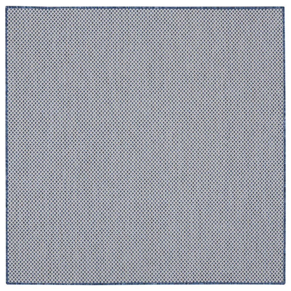 Nourison Courtyard Ivory and Blue 4" Square Indoor/Outdoor Area Rug, , large