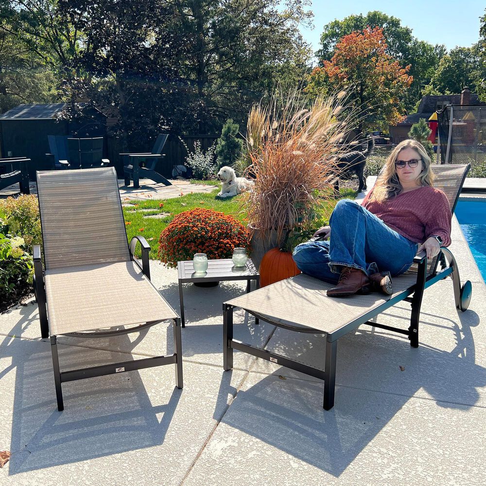 HOMLUX 3-Piece Patio Chaise Lounge Set with Wheels in Light Khaki, , large