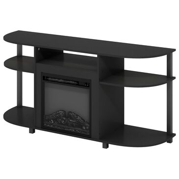 HOMLUX 47" Curved TV Stand with Electric Fireplace in Americano and Black, , large