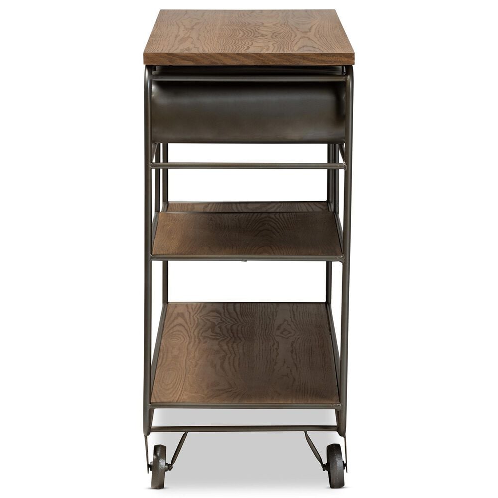 Baxton Studio Grant 2-Drawer Kitchen Cart in Oak Brown and Black, , large