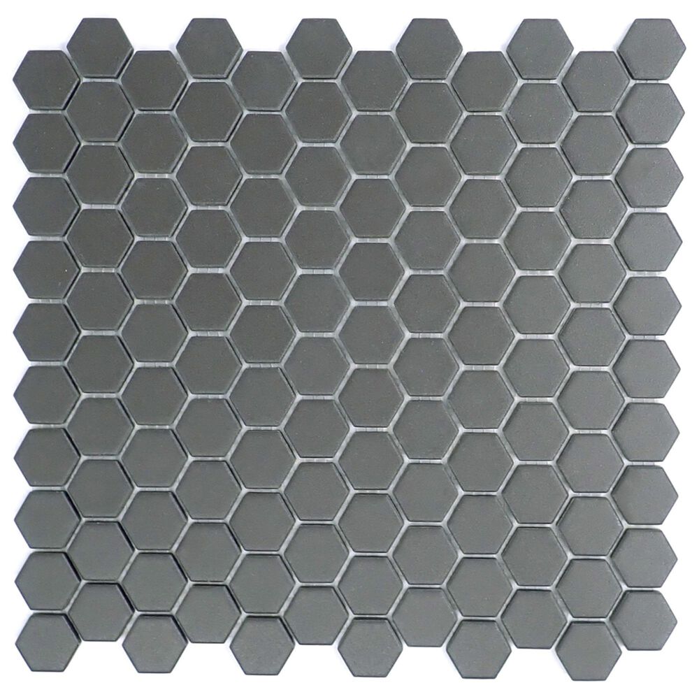Emser Source Black 1" x 1" Hexagon on 11" x 11" Matte Porcelain Mosaic Sheet, , large