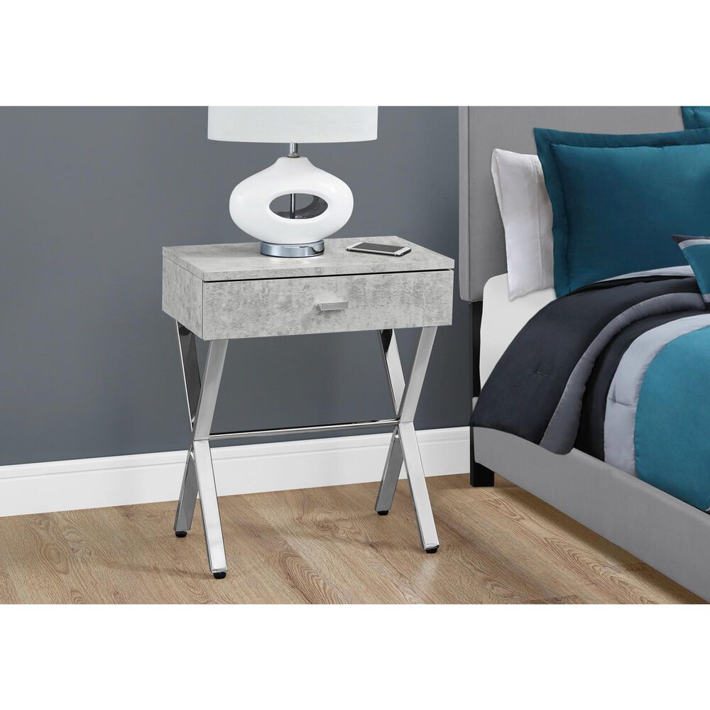 Monarch Specialties 24&quot; Accent Table in Grey Cement and Chrome, , large