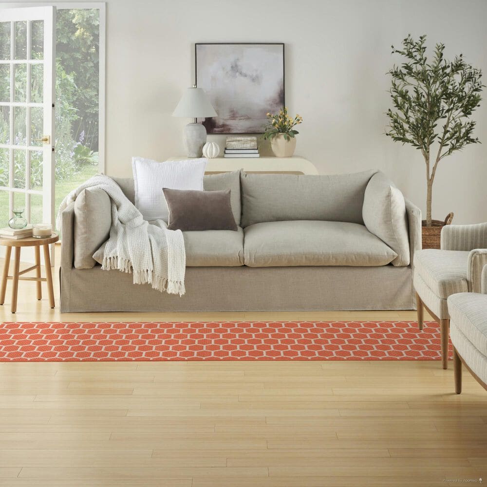 Nourison Twist Reversible 2&#39;2&quot; x 10&#39; Coral Indoor/Outdoor Runner, , large
