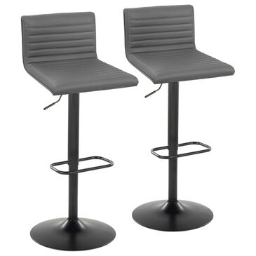 Lumisource Mason Adjustable Swivel Barstool with Grey Faux Leather Cushion in Black and Walnut (Set of 2), , large