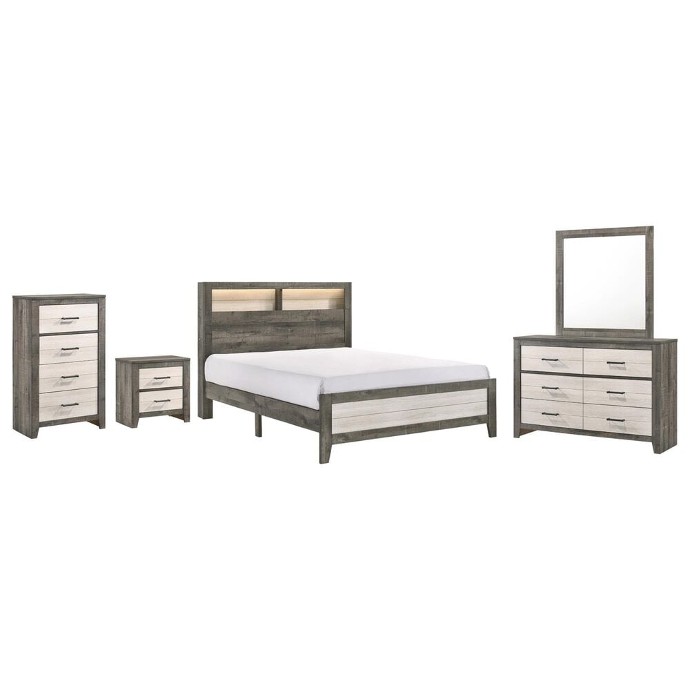 Crown Mark Rhett 5-Piece Queen Platform Bedroom Set in Gray and White, , large