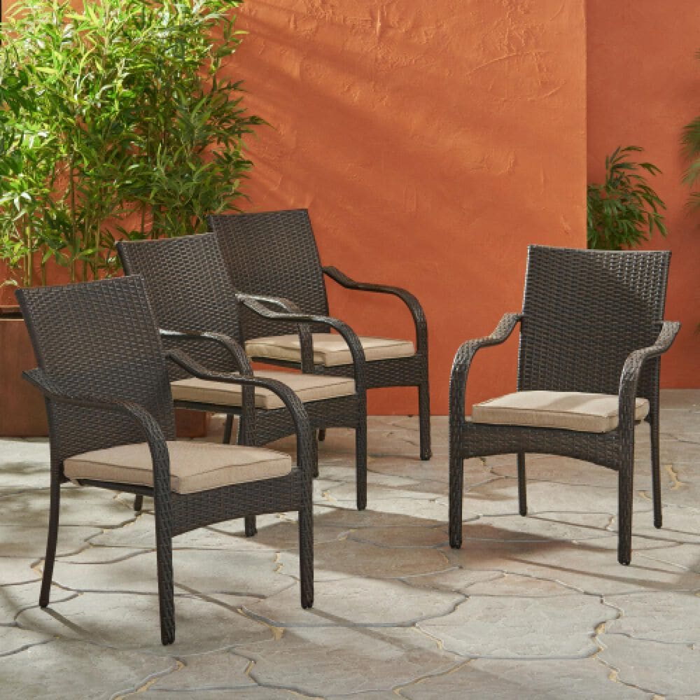Hearth and Haven Patio Wicker Dining Chair in Brown &#40;Set of 4&#41;, , large