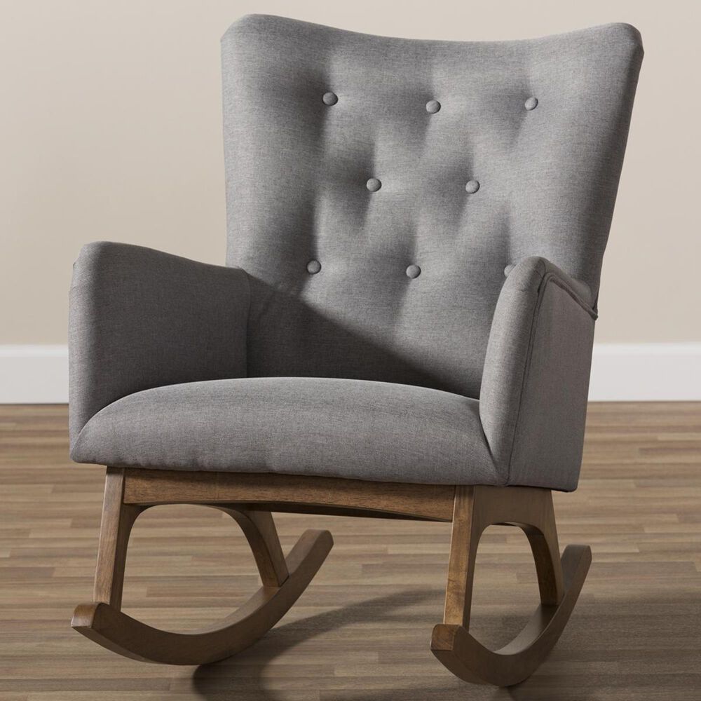 Baxton Studio Waldmann Rocking Chair in Grey, , large