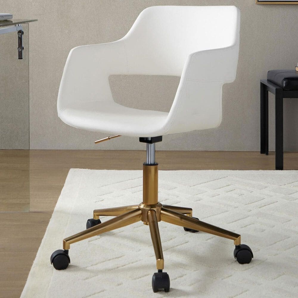 Lumisource Margarite Task Chair with White Faux Leather Cushion in Gold, , large