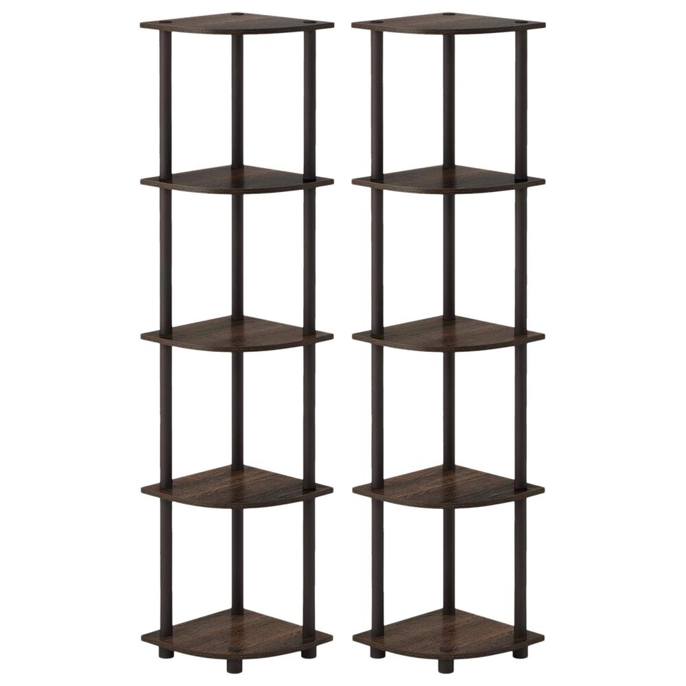 HOMLUX 5-Tier Multi-Purpose Corner Open Bookshelf in Walnut and Brown (Set of 2), , large
