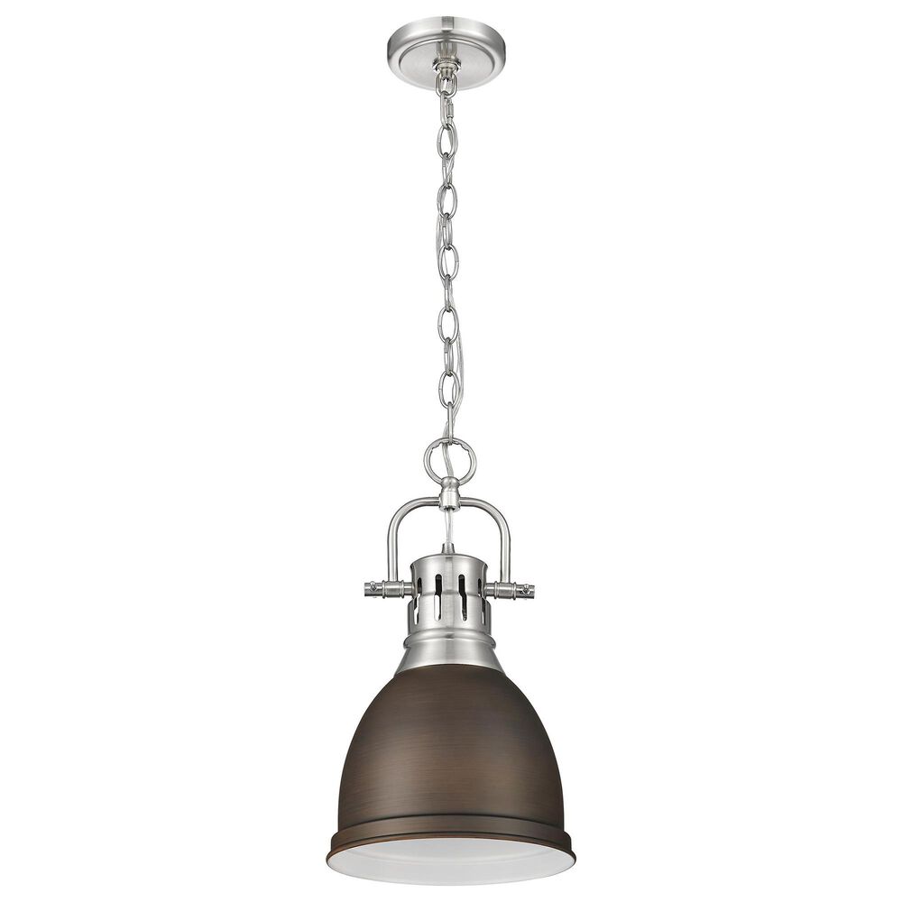 Golden Lighting Duncan 1-Light Small Pendant with Chain and Rubbed Bronze Shade in Pewter, , large