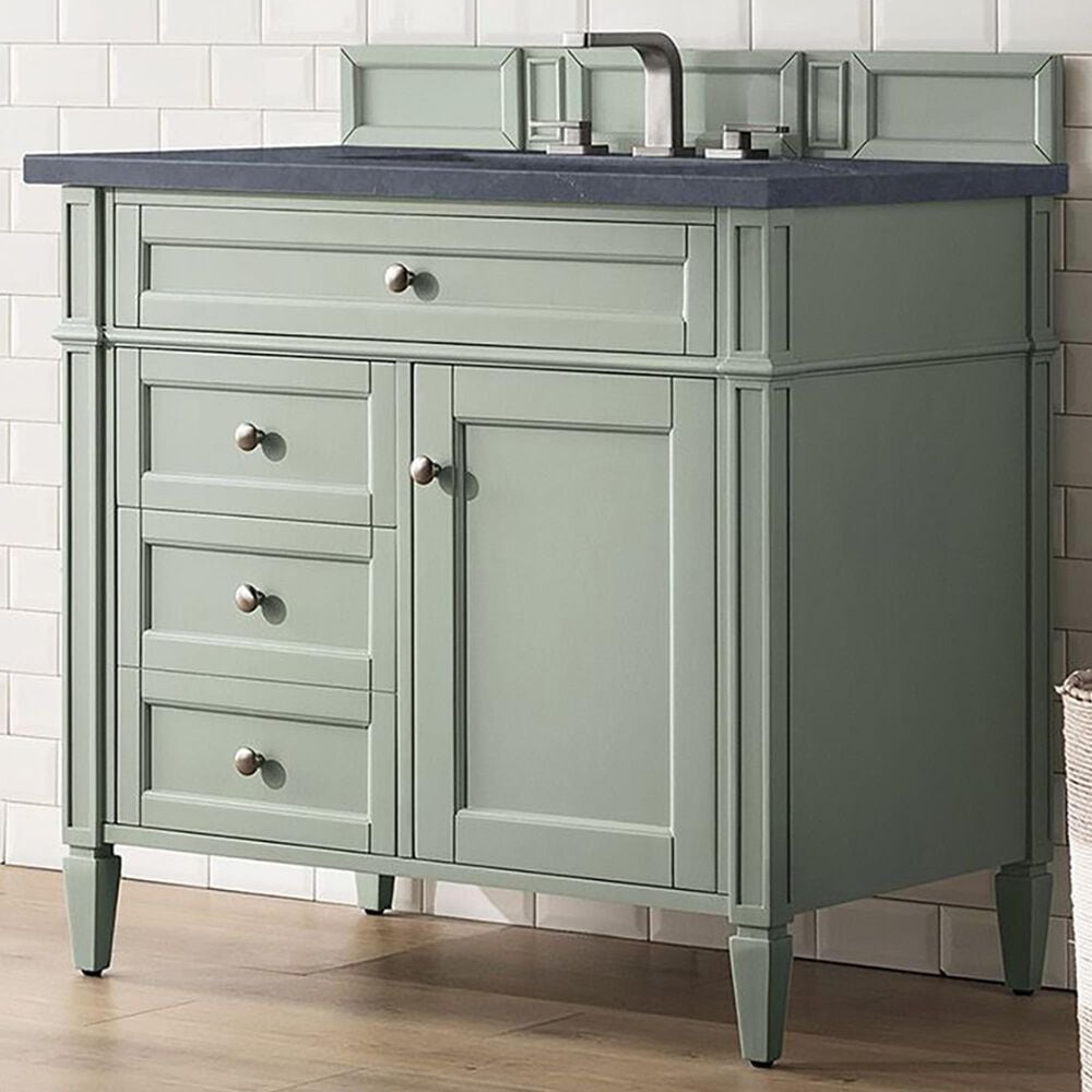 James Martin Vanities Brittany 36&quot; Single Bathroom Vanity in Sage Green with 3 cm Charcoal Soapstone Quartz Top and Rectangular Sink, , large