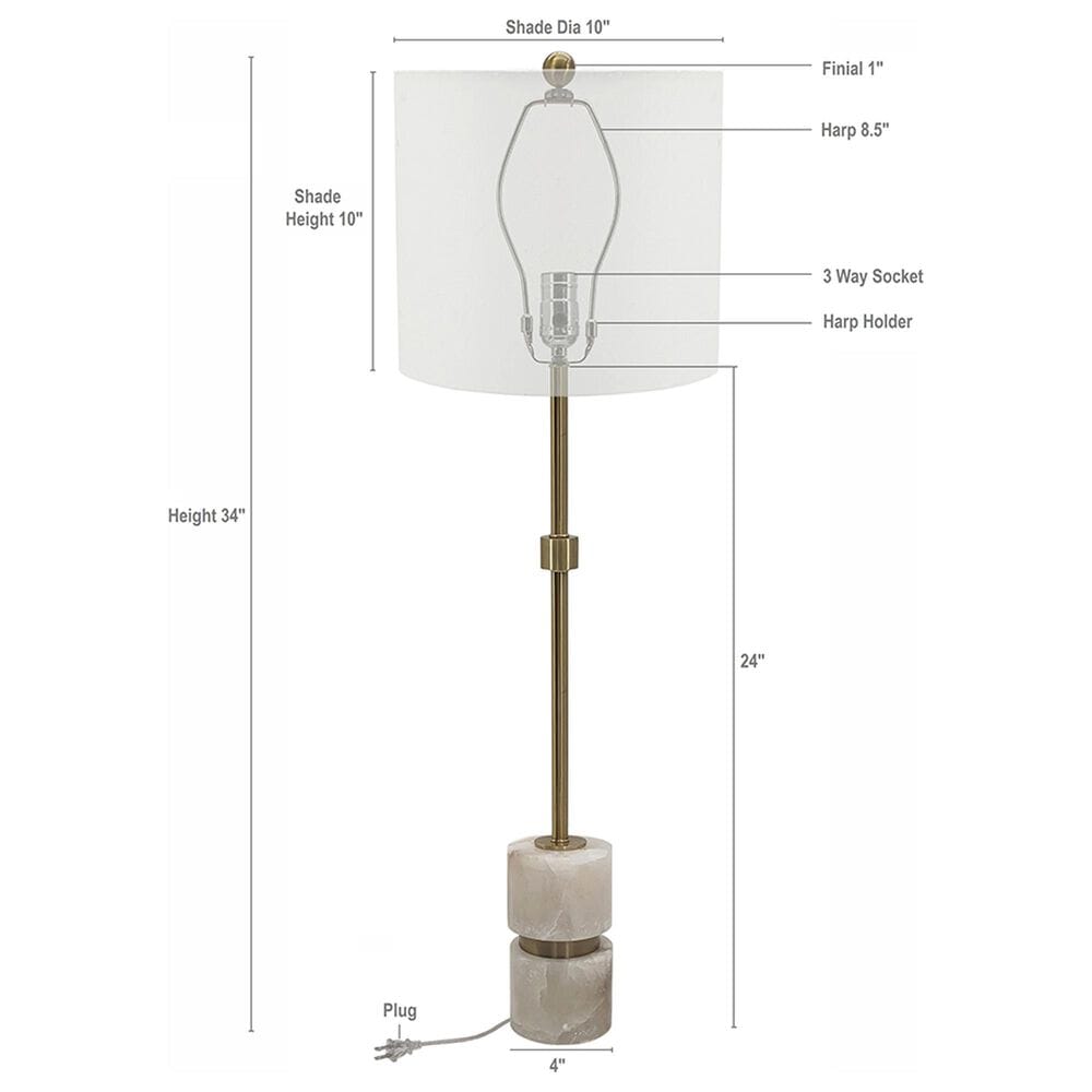A&amp;B Home Ipori Buffet Lamp in White and Brass, , large