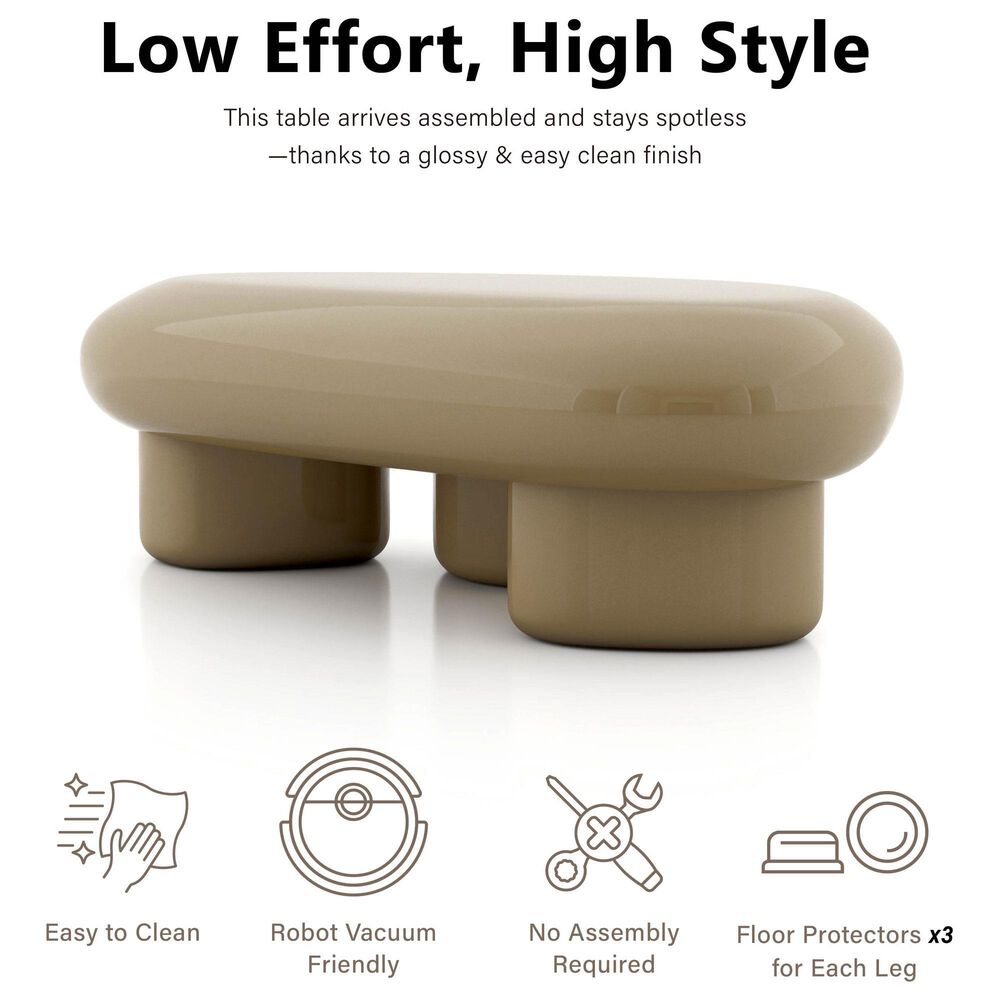 Furniture of America Rene Low Profile Glossy Coffee Table in Light Brown, , large