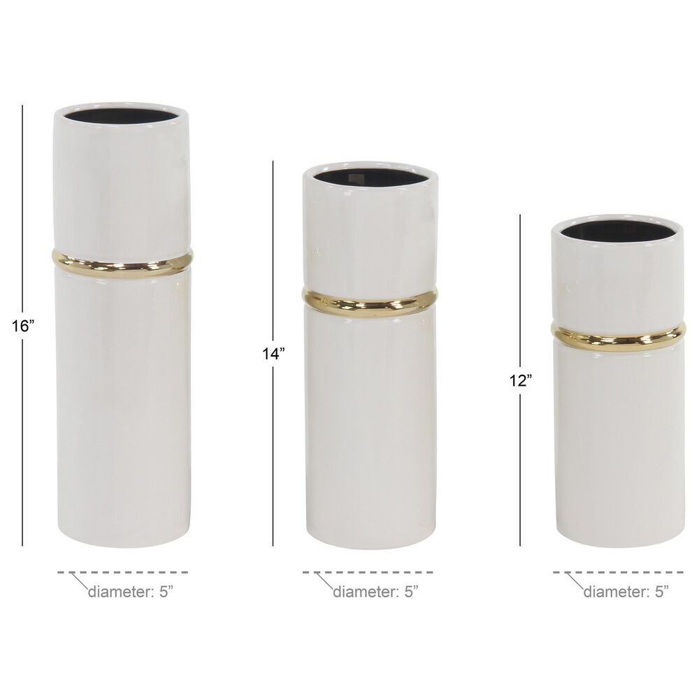 Maple and Jade Glam Vase with Equator Belt in White and Gold &#40;Set of 3&#41;, , large