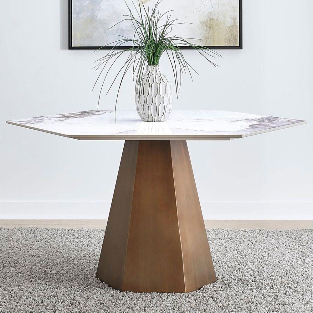 37B Balos Hexagonal Dining Table in Chanelle and Bronze - Table Only, , large