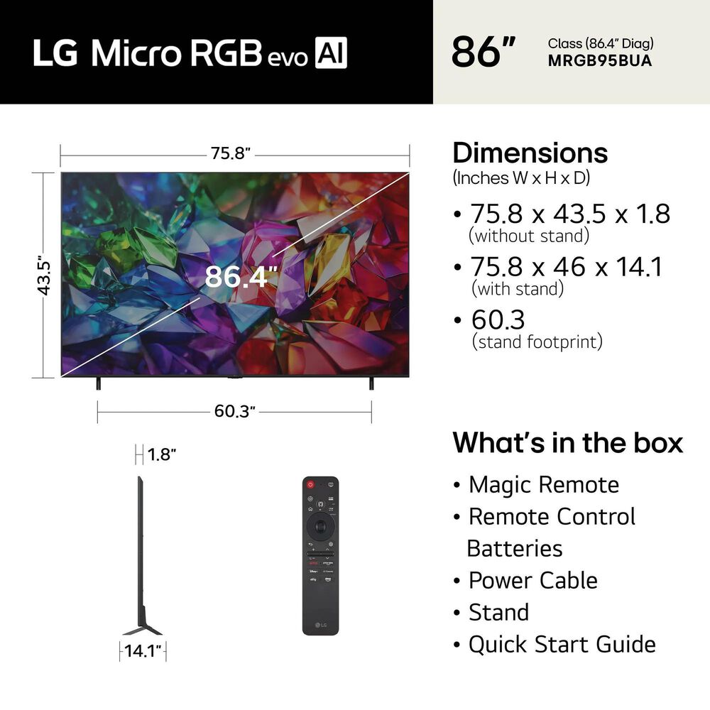 LG 86" Class 95B Series Micro RGB evo AI LED 4K Ultra HD in Black - Smart TV, , large
