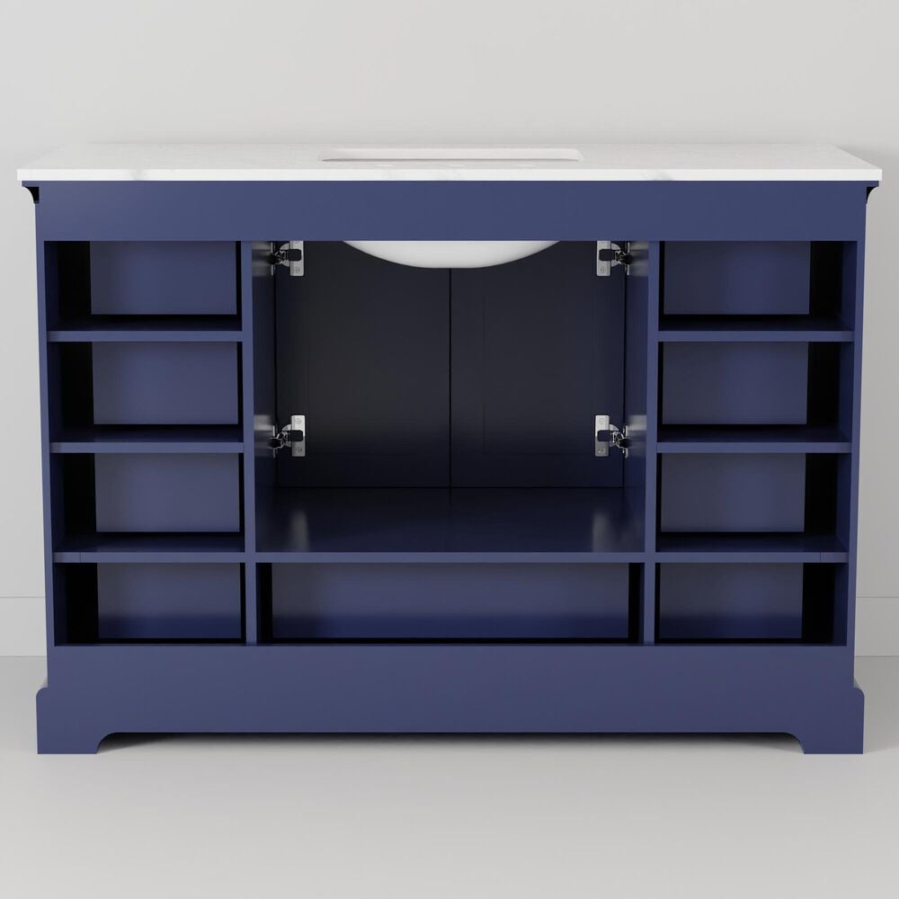 Lexora Home Dukes 48" Single Bathroom Vanity in Navy Blue with 2 cm White Quartz Top and Rectangular Sink, , large