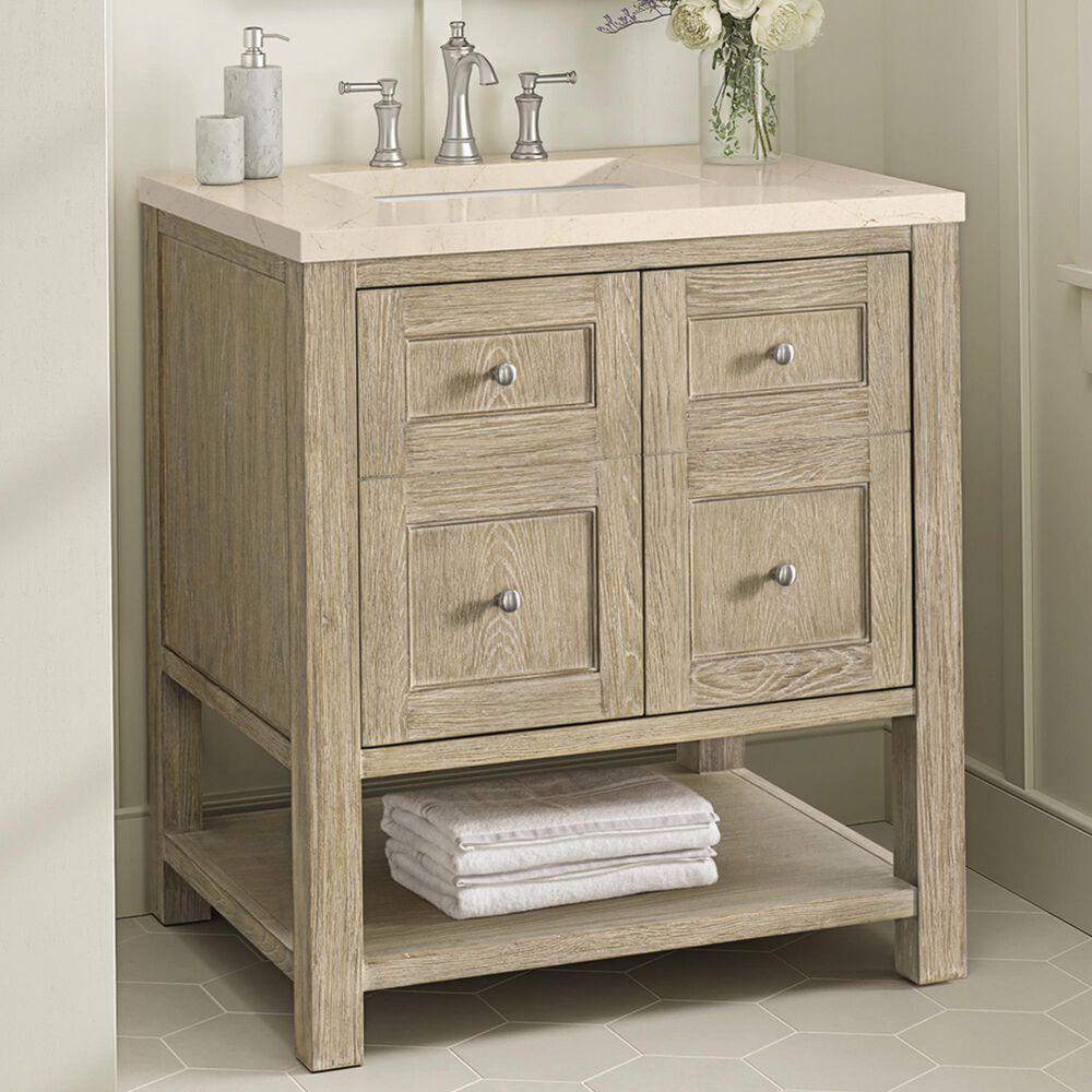 James Martin Vanities Breckenridge 30&quot; Single Vanity inWhitewashed Oak with 3 cm Eternal Marfil Quartz Top, , large