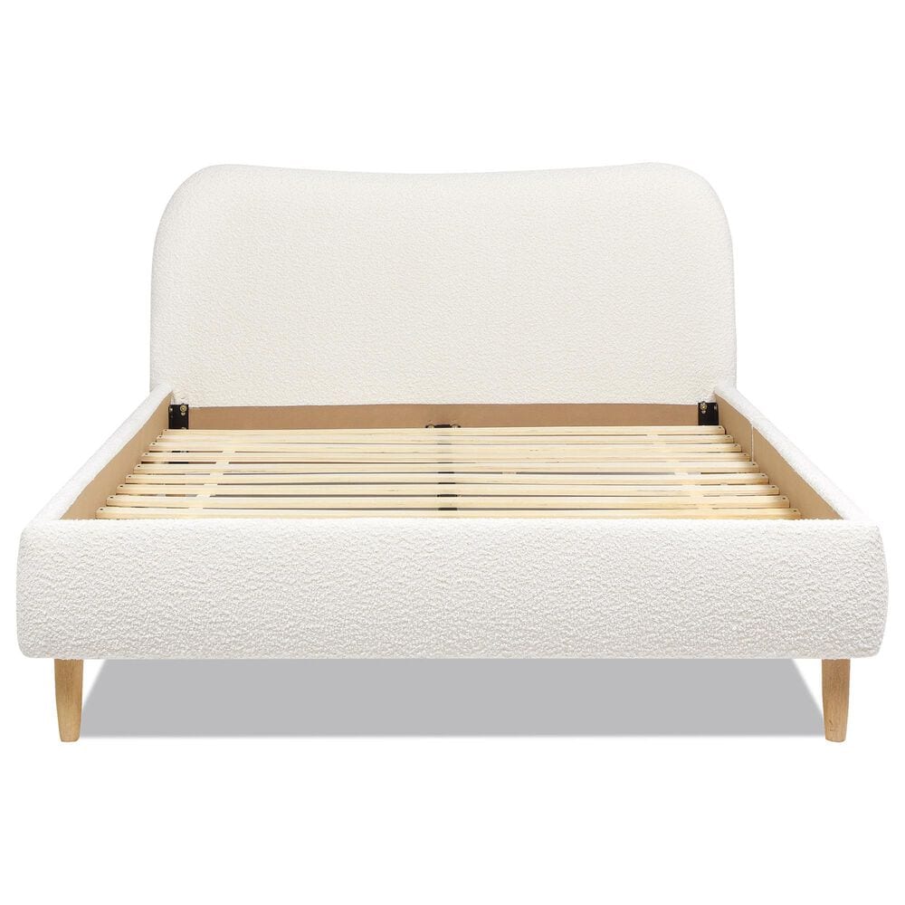 Jennifer Taylor Home Roman Queen Platform Bed with Ivory White Upholstered in Natural Whitewashed, , large