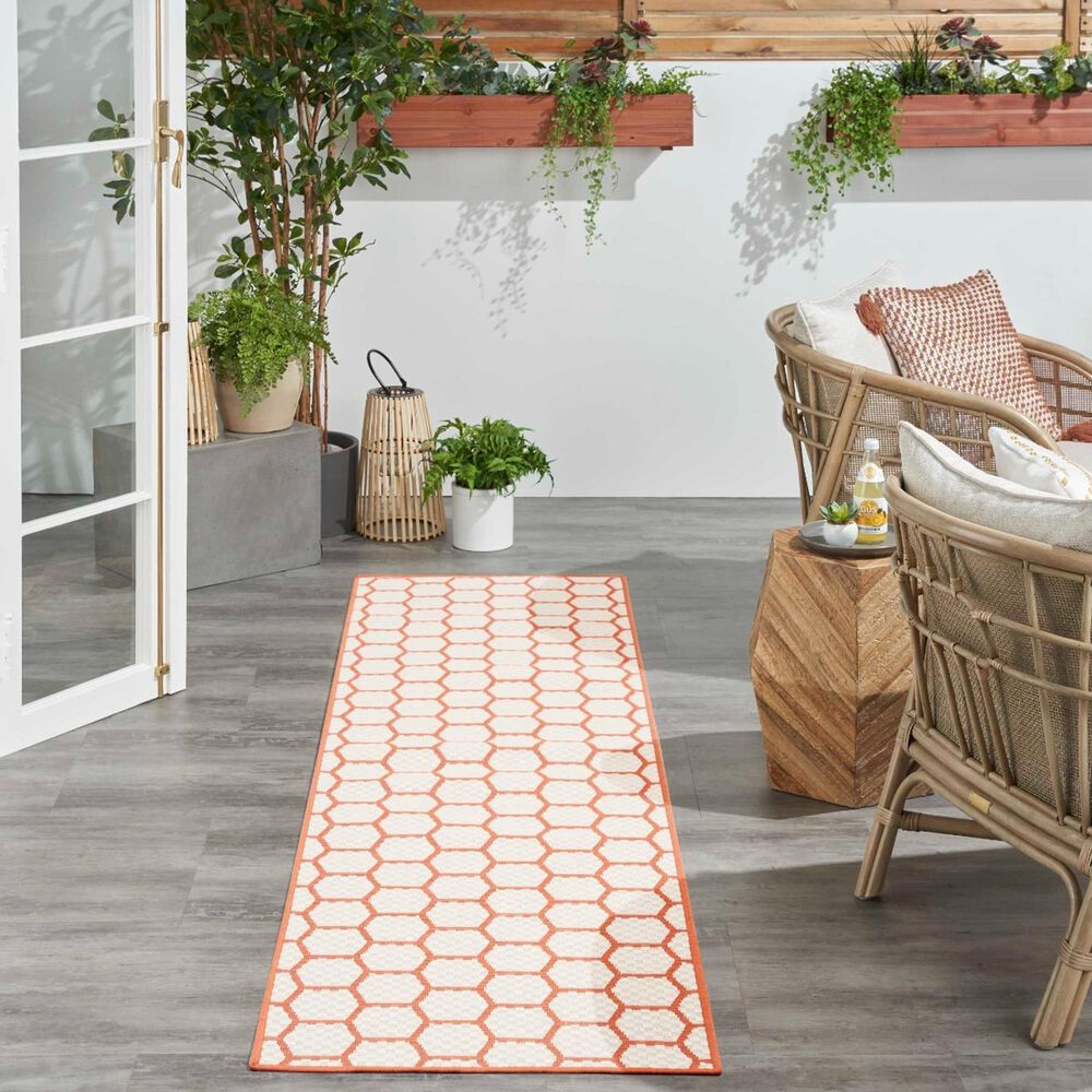 Nourison Twist Reversible 2&#39;2&quot; x 8&#39; Coral Indoor/Outdoor Runner, , large