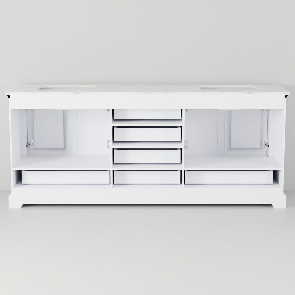 Lexora Home Dukes 80" Double Bathroom Vanity in White with 2 cm White Cultured Marble Top and Rectangular Sinks, , large
