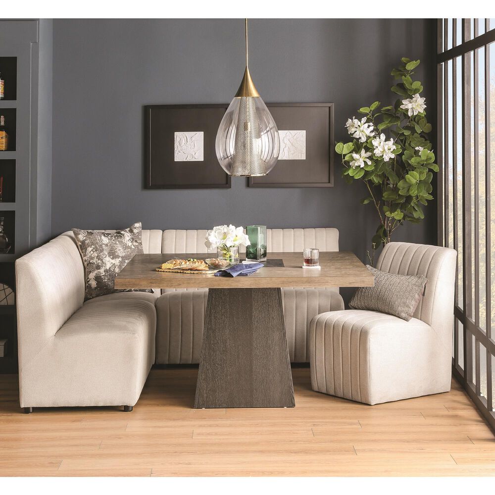 Mayberry Hill Jemma 6 Pice Contemporary Corner Dining Set in Grey Finish and Beige Linen Upholstery, , large