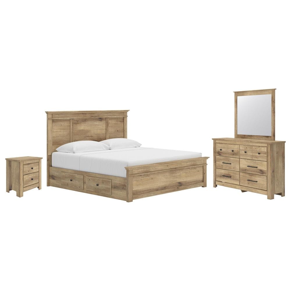 Ashley Makidern 4-Piece King Storage Bedroom Set with Four Drawers in Natural Brown, , large
