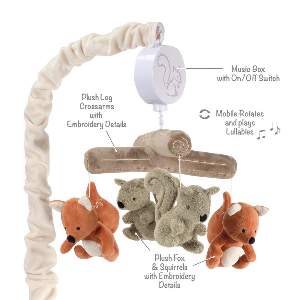 Lambs &amp; Ivy Treetop Fox Musical Baby Crib Mobile in Brown, Gray and Cream, , large