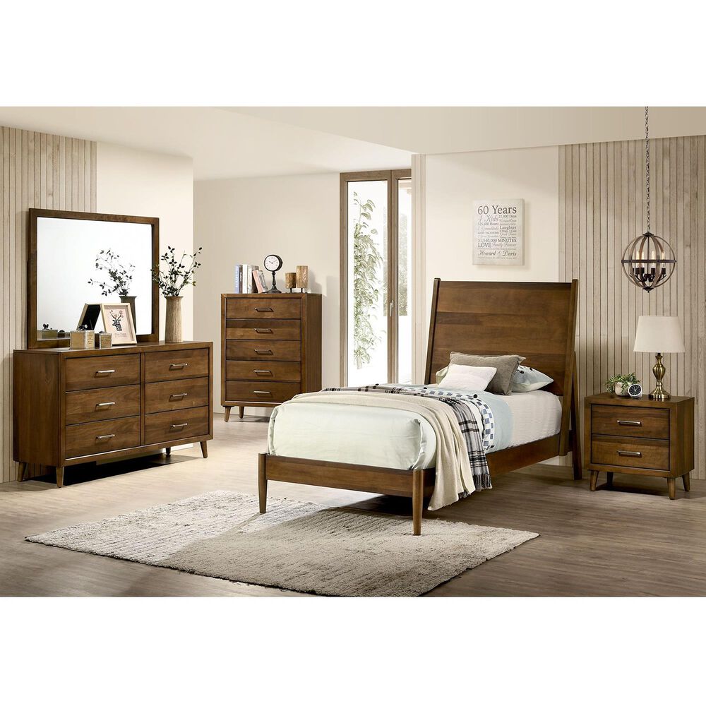 Mayberry Hill Malibu 5 Piece Twin Bed Set in Distressed Walnut , , large