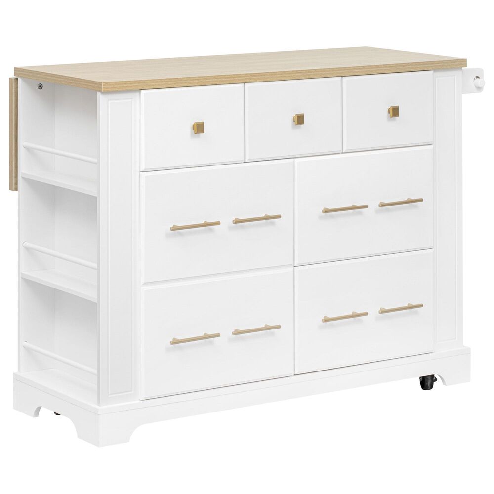 HOMLUX 51" Kitchen Island with Pull Out Trash Can Storage in White, , large