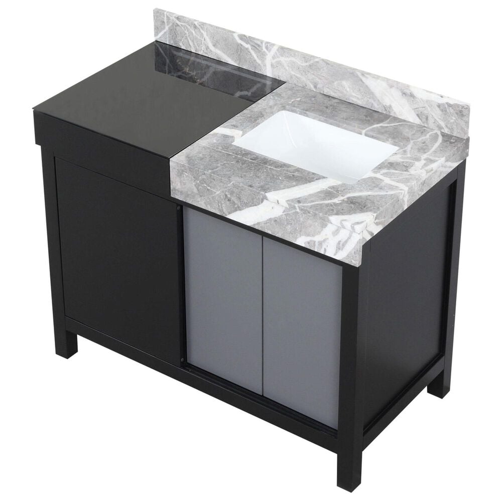 Lexora Home Zilara 42&quot; Single Bathroom Vanity in Black and Grey with 11 cm Castle Grey Marble Top and Rectangular Sink, , large