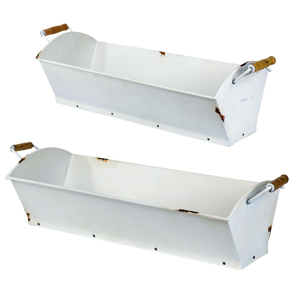 VIP Home and Garden Planter with Metal Frame Set in White (Set of 2), , large