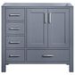 Lexora Home Jacques 36" Right Offset Single Bathroom Vanity in Dark Grey with 2 cm White Carrara Marble Top and Rectangular Sink, , large