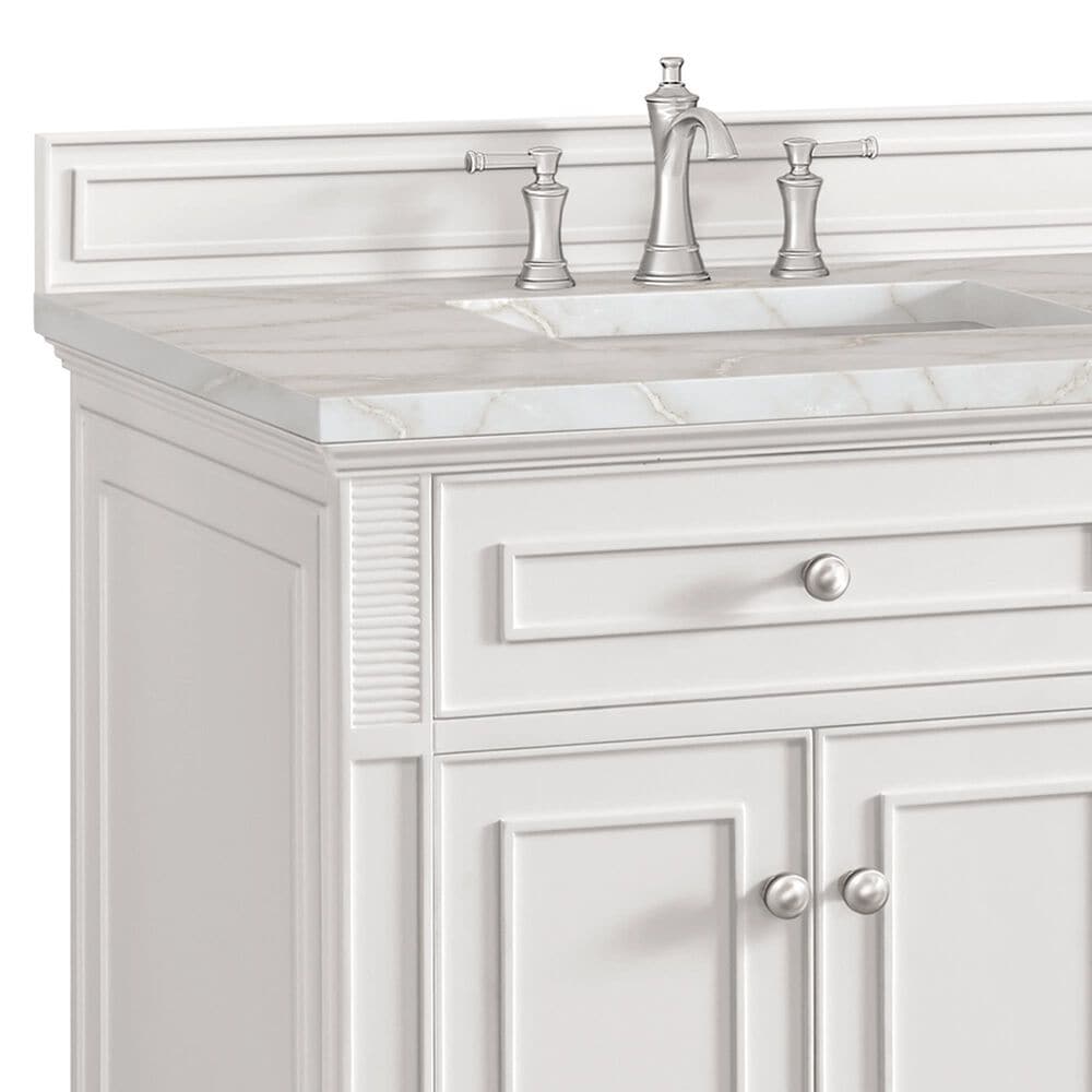 James Martin Vanities Lorelai 72&quot; Double Vanity in Bright White with 3 cm Victorian Silver Quartz Top, , large