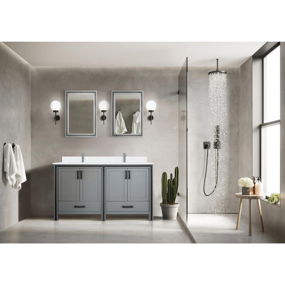 Lexora Home Ziva 60&quot; Double Bathroom Vanity in Dark Grey with 2 cm White Quartz Top and Rectangular Sinks, , large