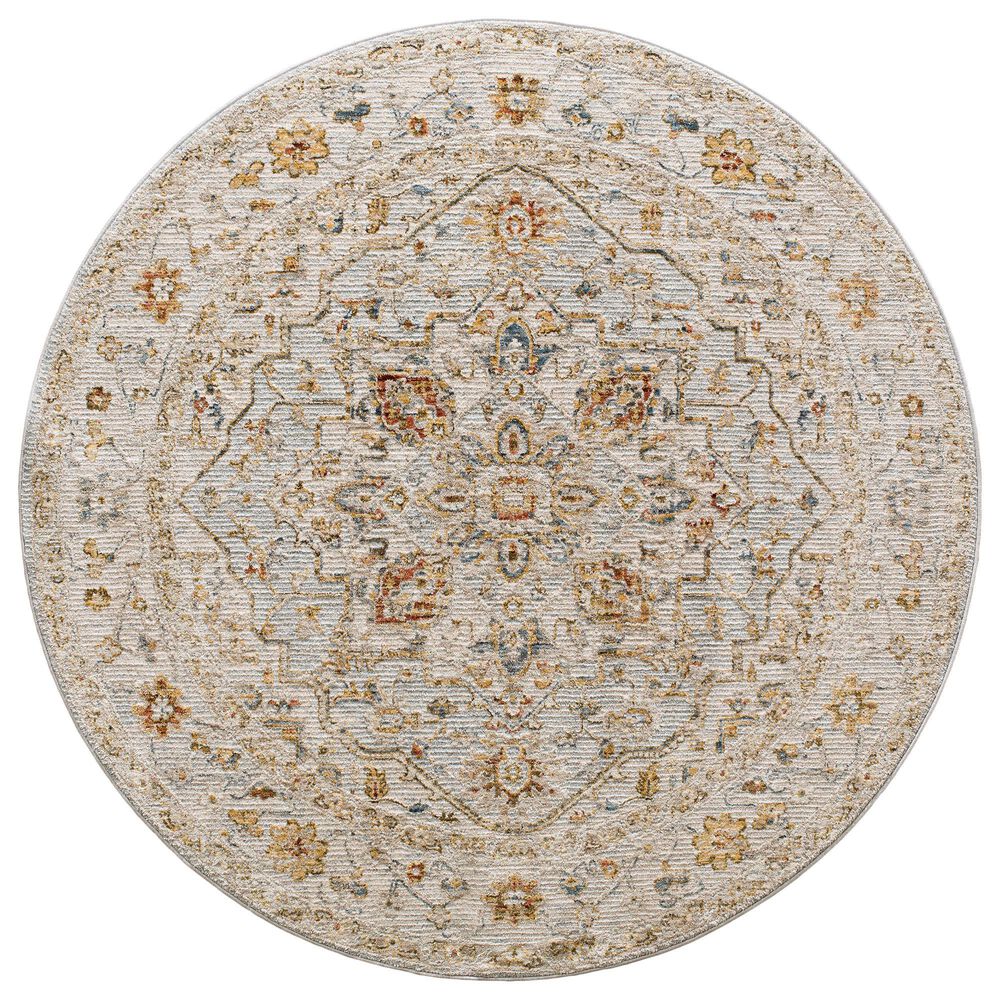Surya Reina Light Gray, Cream, Denim, Mustard, Rust, Olive and Light Brown 5"3" Round Area Rug, , large
