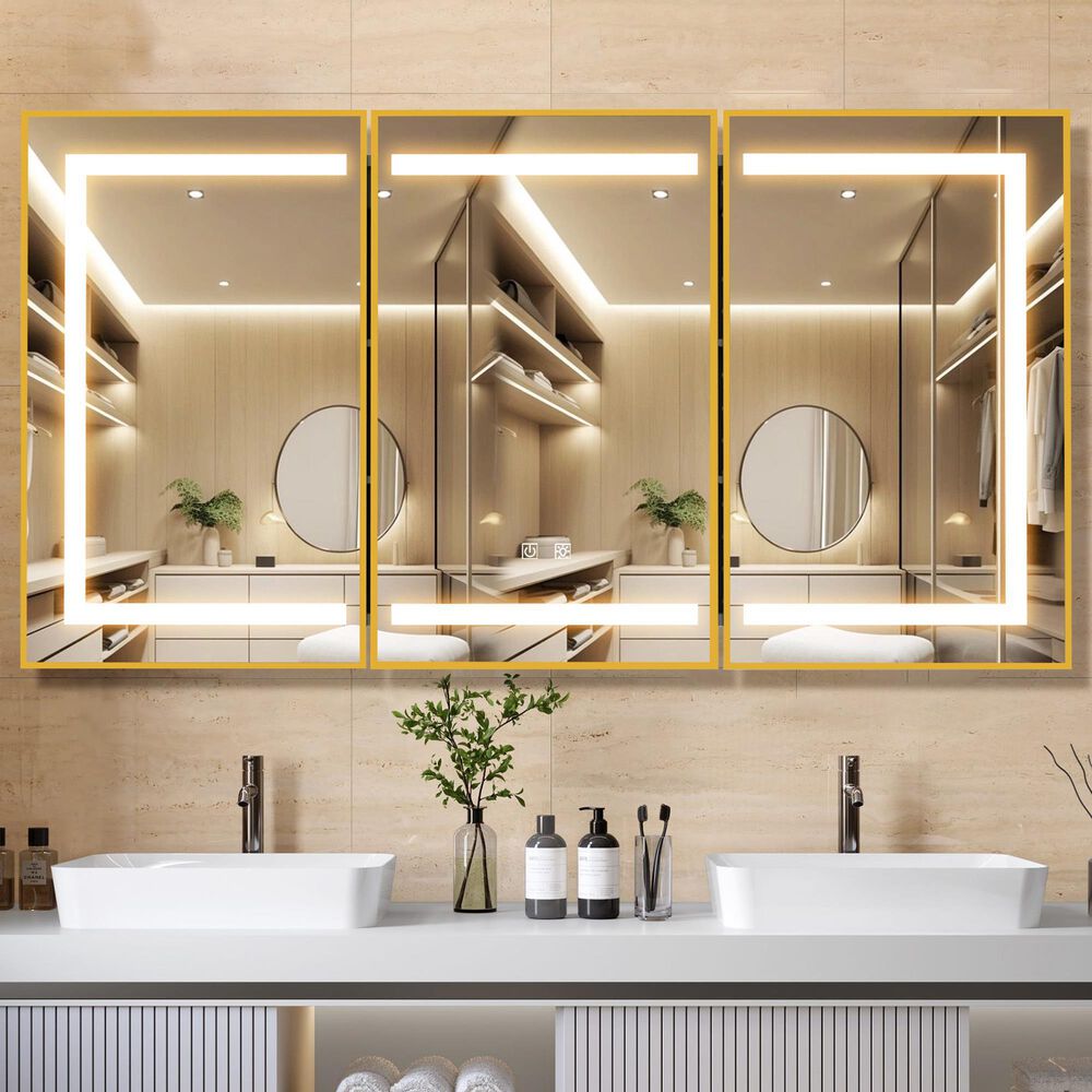 HOMLUX 60" x 32" Bathroom Medicine Cabinet with Mirror in Gold, , large