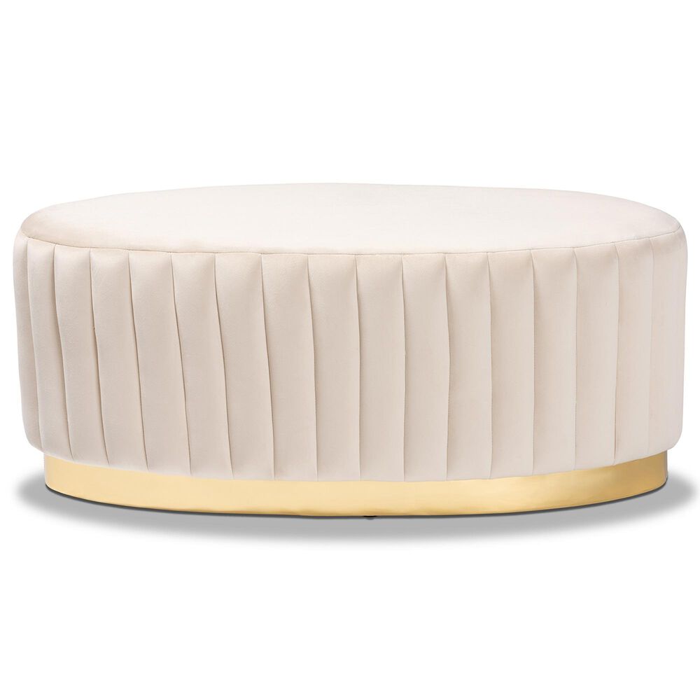 Baxton Studio Kirana Ottoman in Beige and Gold, , large