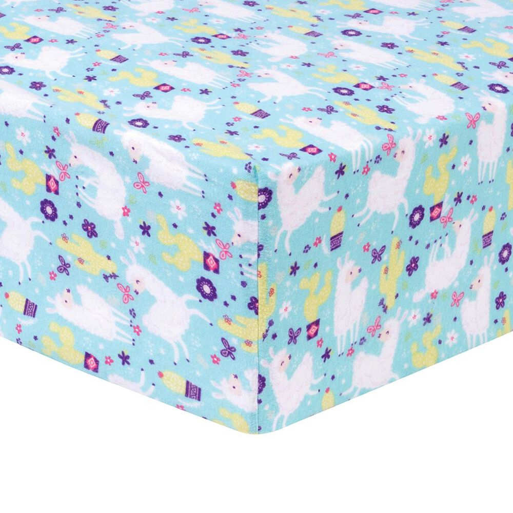 Trend Labs Llama Deluxe Flannel Fitted Crib Sheet in Teal, , large