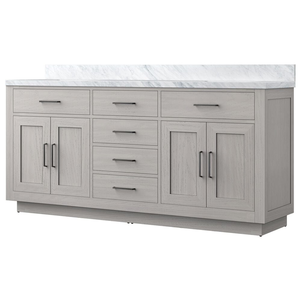 Lexora Home Abbey 72" Double Bathroom Vanity in White Oak with 2 cm White Carrara Marble Top and Rectangular Sinks, , large