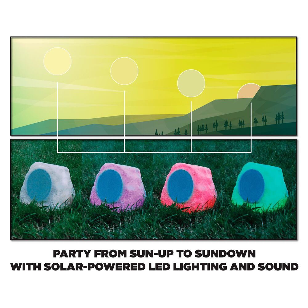 Ion Glow Stone Link Solar Rechargeable Rock Speaker in Gray, , large