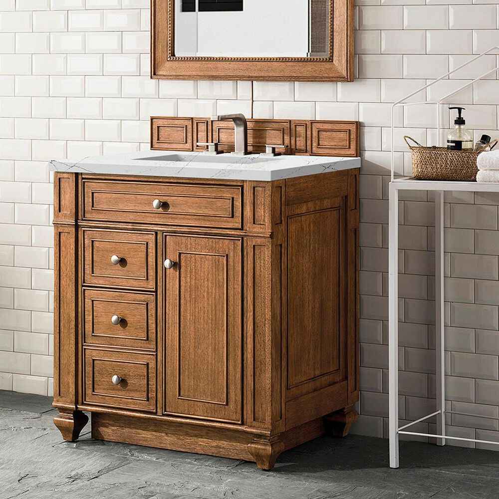 James Martin Vanities Bristol 30&quot; Single Bathroom Vanity in Saddle Brown with 3 cm Ethereal Noctis Quartz Top and Rectangular Sink, , large