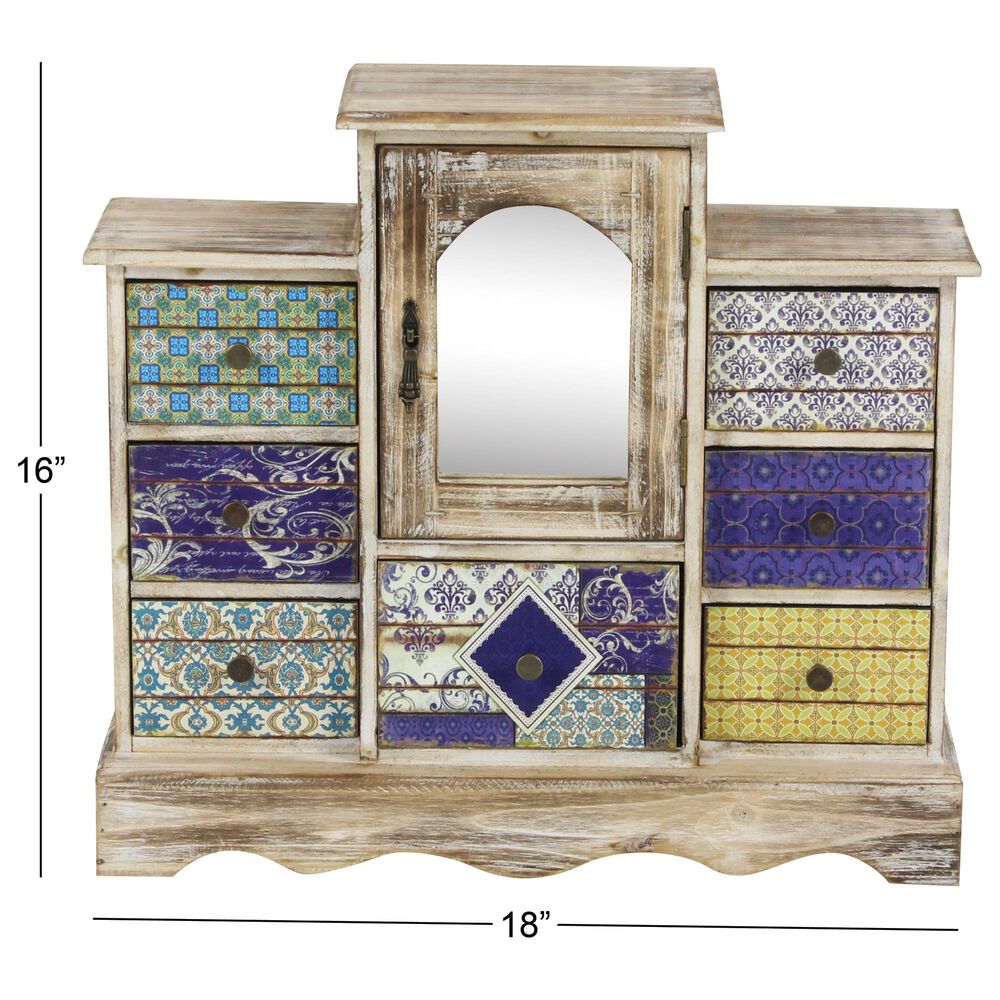 Maple and Jade Vintage Moroccan Jewelry Box in Light Brown, Royal Blue, Yellow, White and Turquoise, , large
