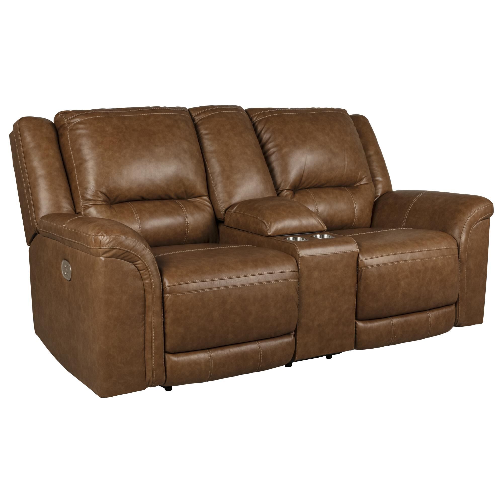 スリムレイ Ashley Trasimeno Power Reclining Loveseat with Console in Caramel